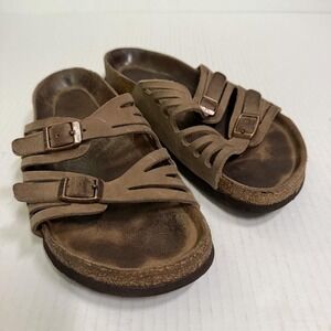 Birkenstock Sandals Womens Size 36 Brown Suede Slide Strappy Buckle Comfort